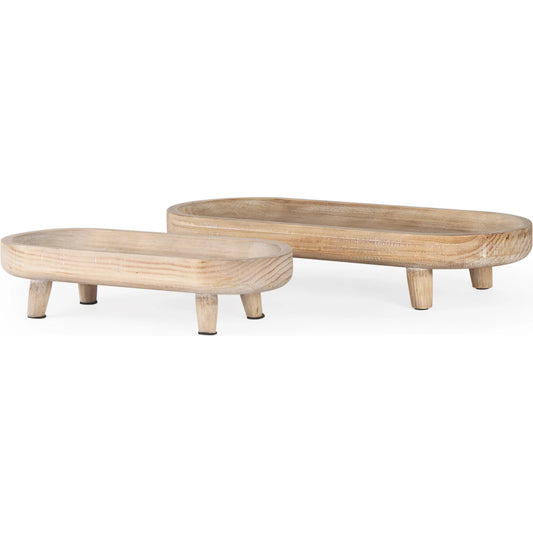 Carver Round Footed Trays (Set of 2) by Mercana in white. Made from solid wood in a unique style.