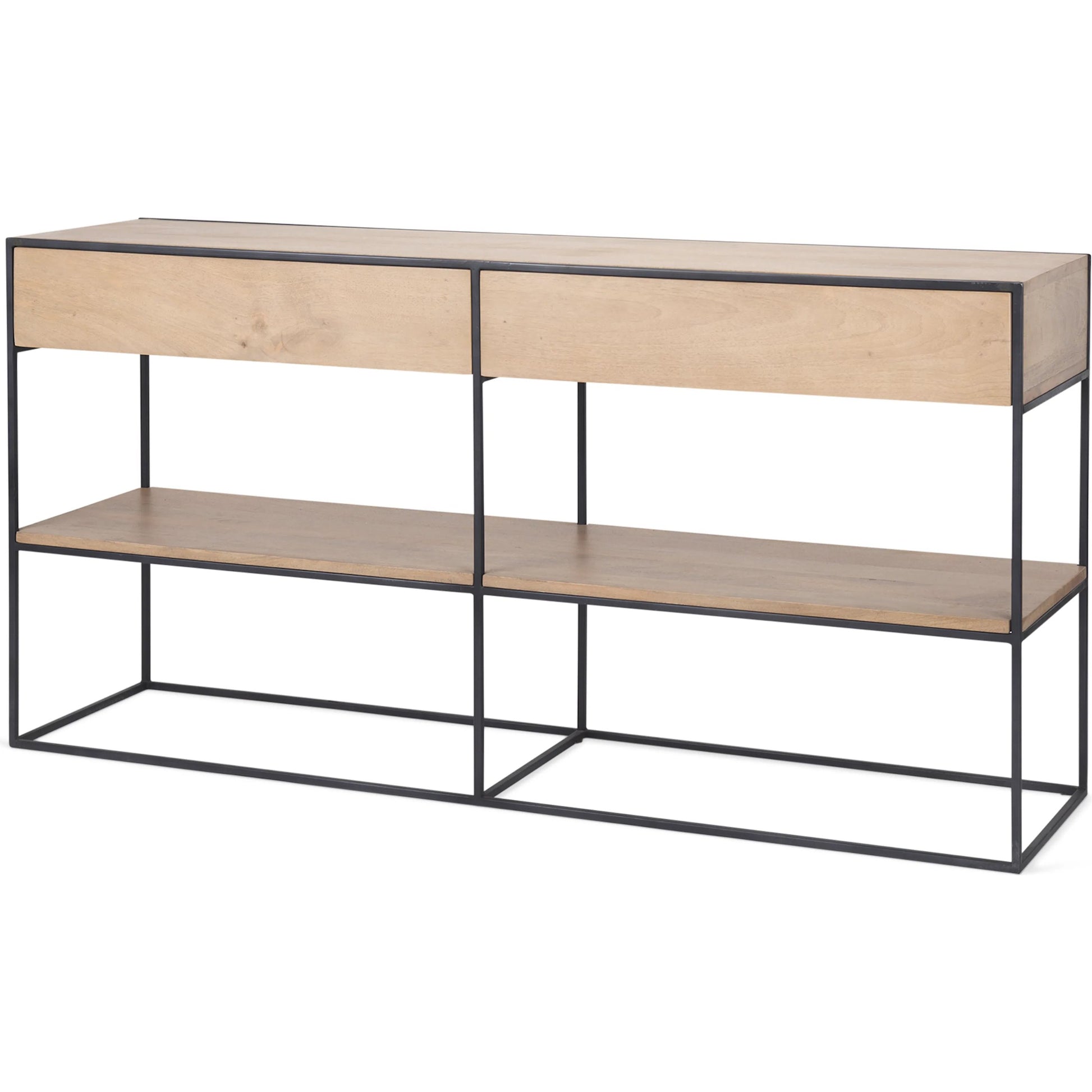 Morris Console Table by Mercana in brown wood, silver metal. Made from wood, metal in a modern style.