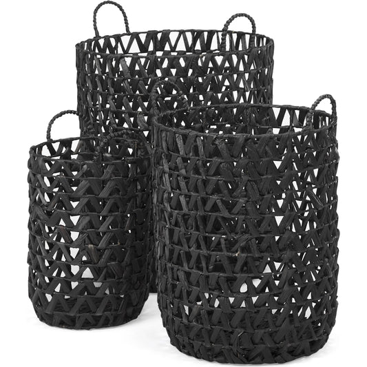 Lola Zig Zag Weave Basket (Set of 3) by Mercana in black. Made from unique in a unique style.