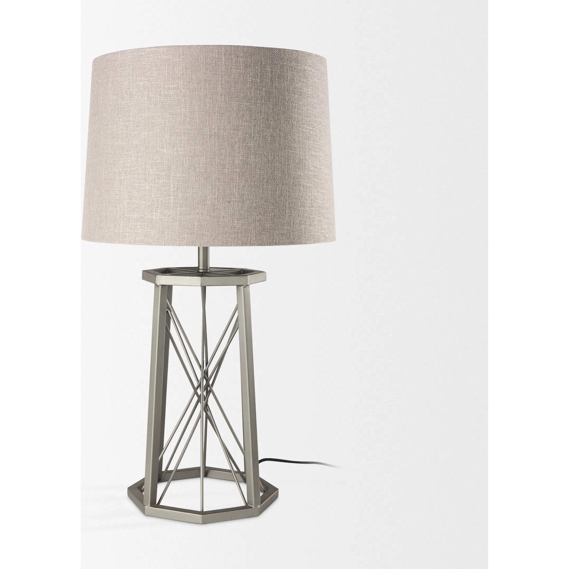 Raen Table Lamp by Mercana in beige. Made from metal in a rustic style.