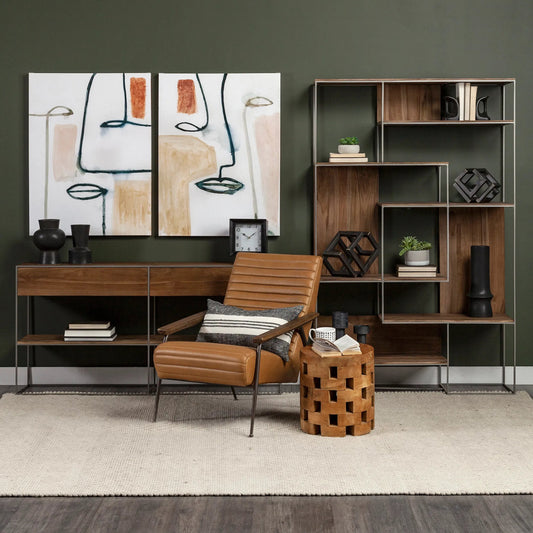 Morris Console Table by Mercana in natural, medium brown. Made from wood, metal in a modern style.