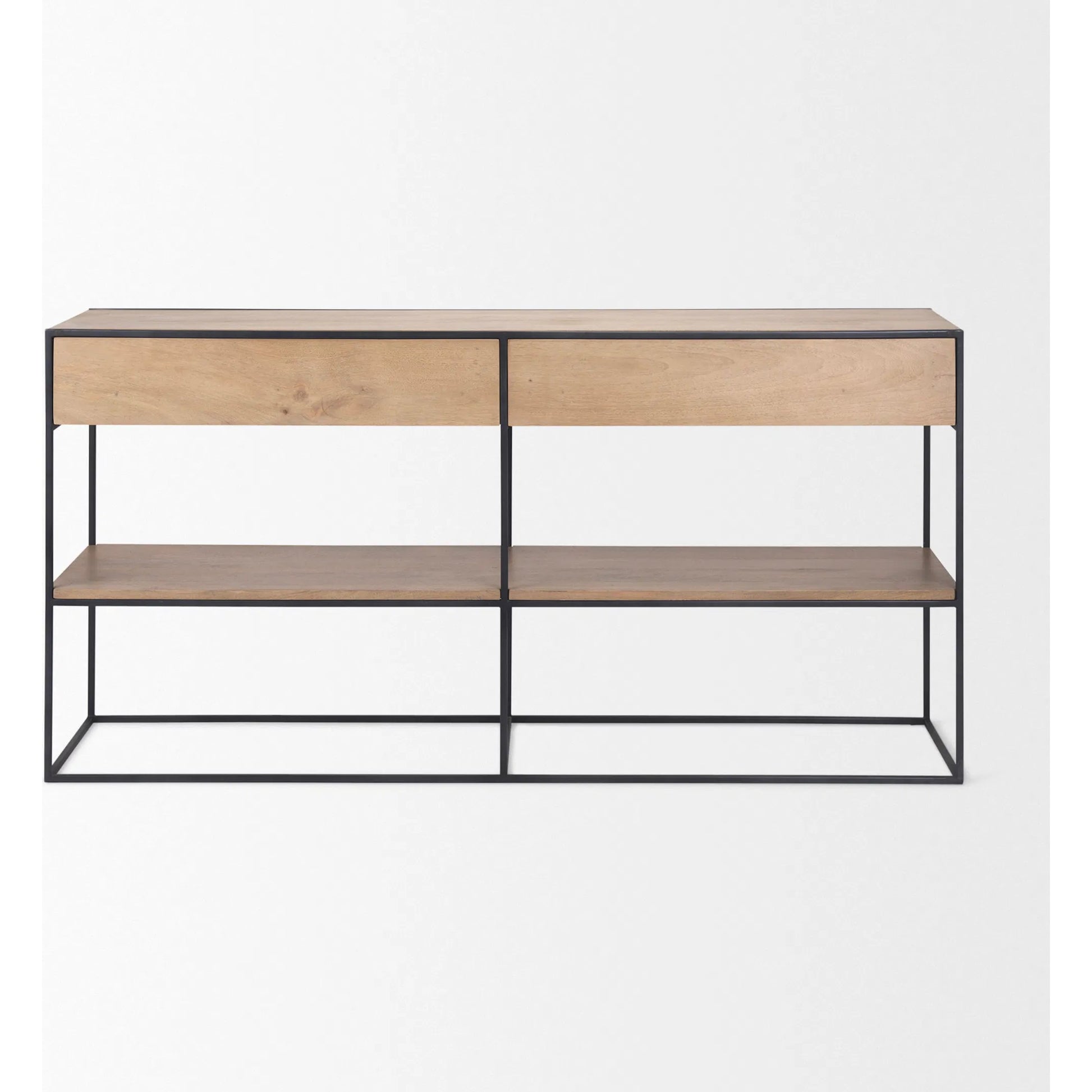 Morris Console Table by Mercana in brown wood, silver metal. Made from wood, metal in a modern style.