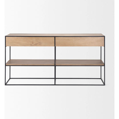 Morris Console Table by Mercana in brown wood, silver metal. Made from wood, metal in a modern style.