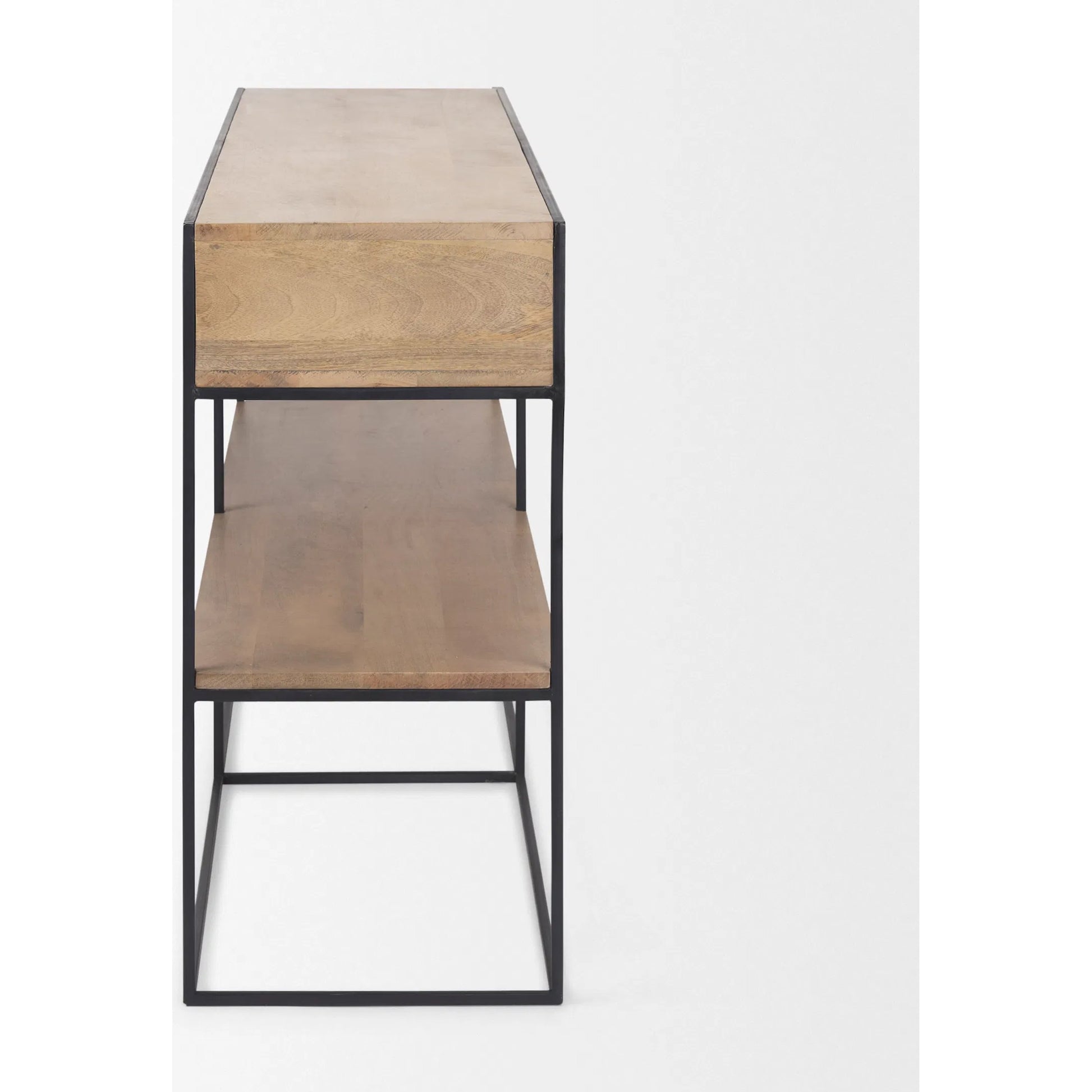 Morris Console Table by Mercana in brown wood, silver metal. Made from wood, metal in a modern style.