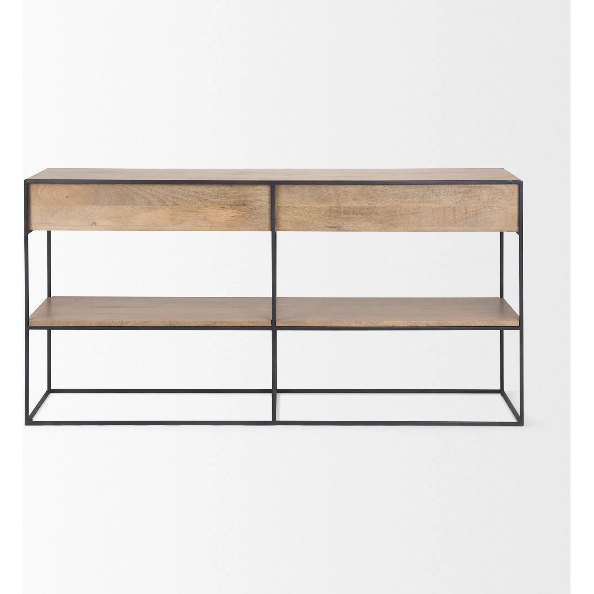 Morris Console Table by Mercana in brown wood, silver metal. Made from wood, metal in a modern style.