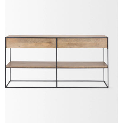 Morris Console Table by Mercana in brown wood, silver metal. Made from wood, metal in a modern style.