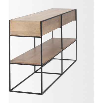 Morris Console Table by Mercana in brown wood, silver metal. Made from wood, metal in a modern style.