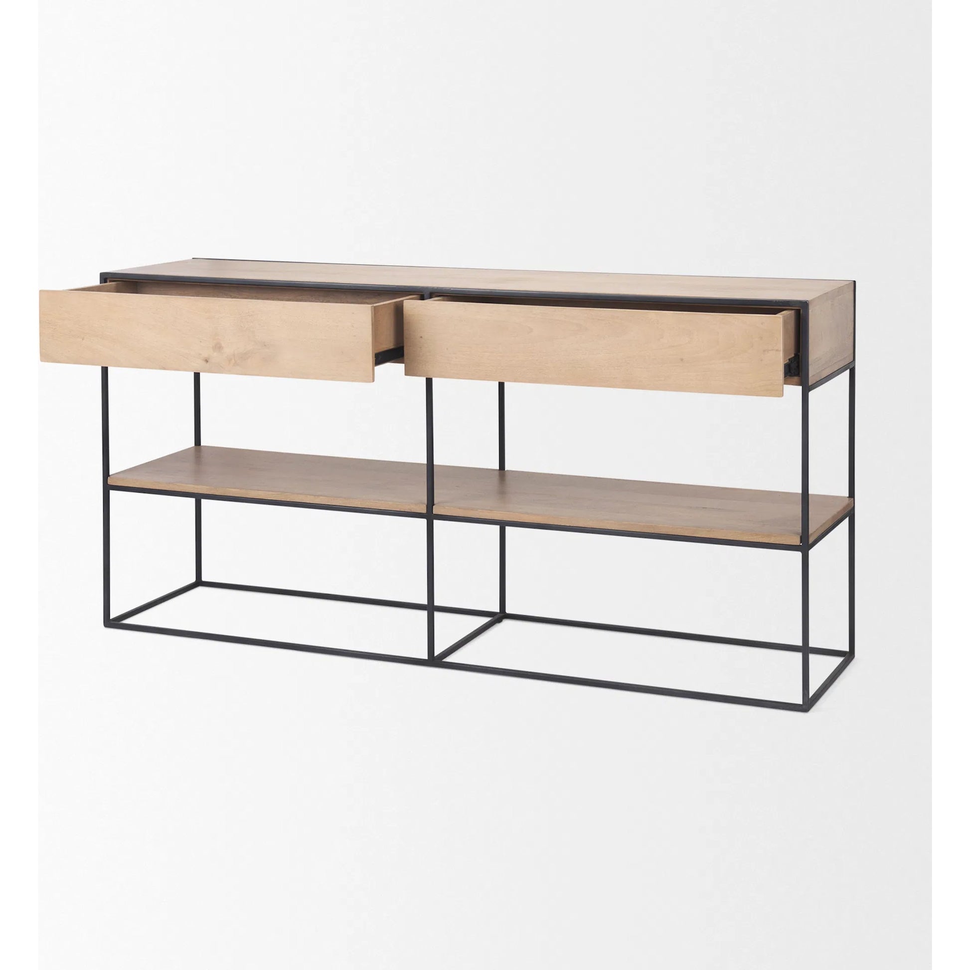 Morris Console Table by Mercana in brown wood, silver metal. Made from wood, metal in a modern style.