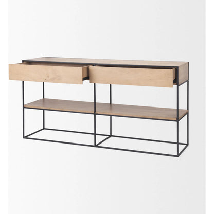 Morris Console Table by Mercana in brown wood, silver metal. Made from wood, metal in a modern style.