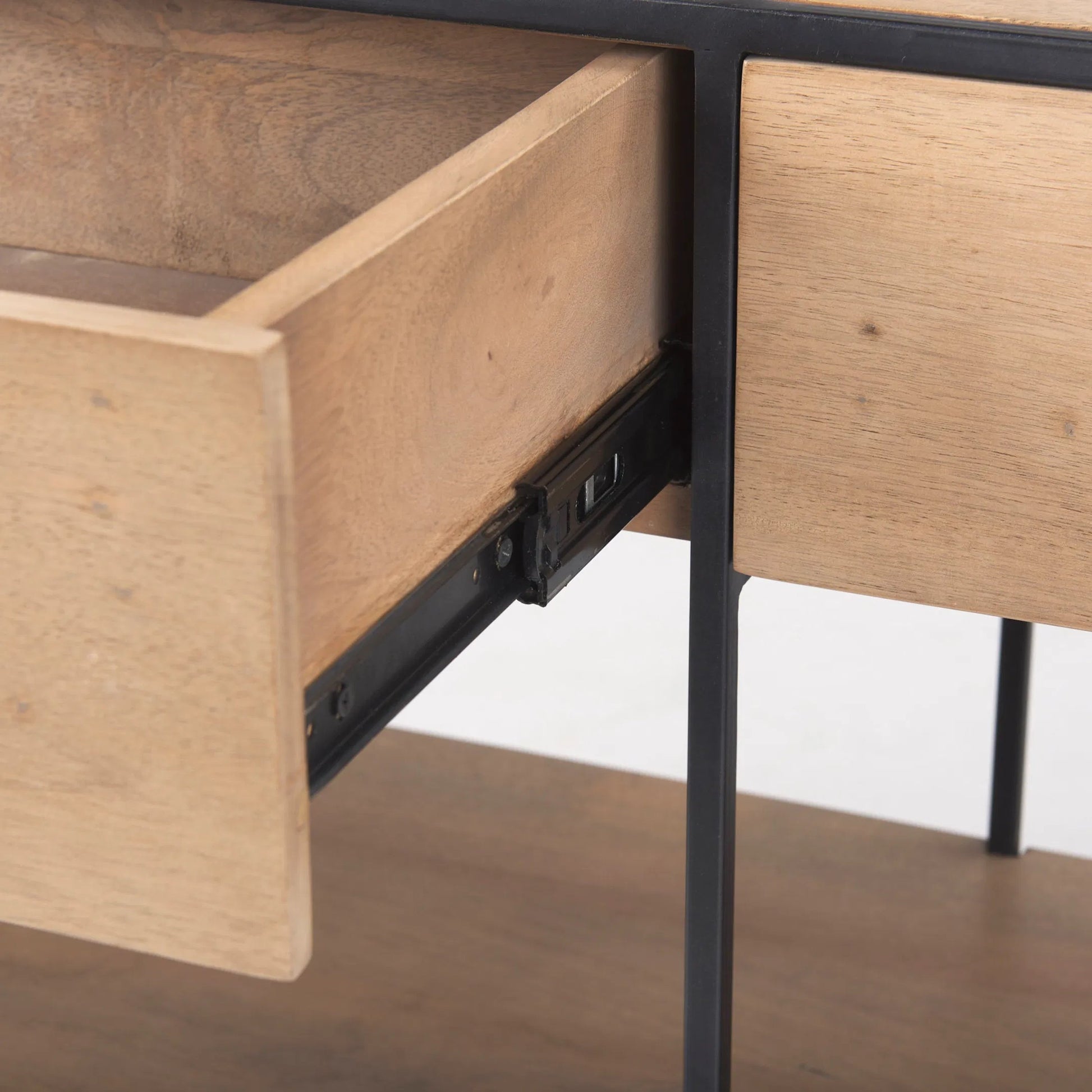 Morris Console Table by Mercana in brown wood, silver metal. Made from wood, metal in a modern style.