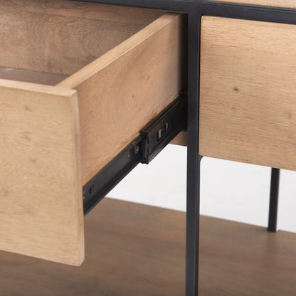 Morris Console Table by Mercana in brown wood, silver metal. Made from wood, metal in a modern style.