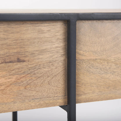 Morris Console Table by Mercana in brown wood, silver metal. Made from wood, metal in a modern style.