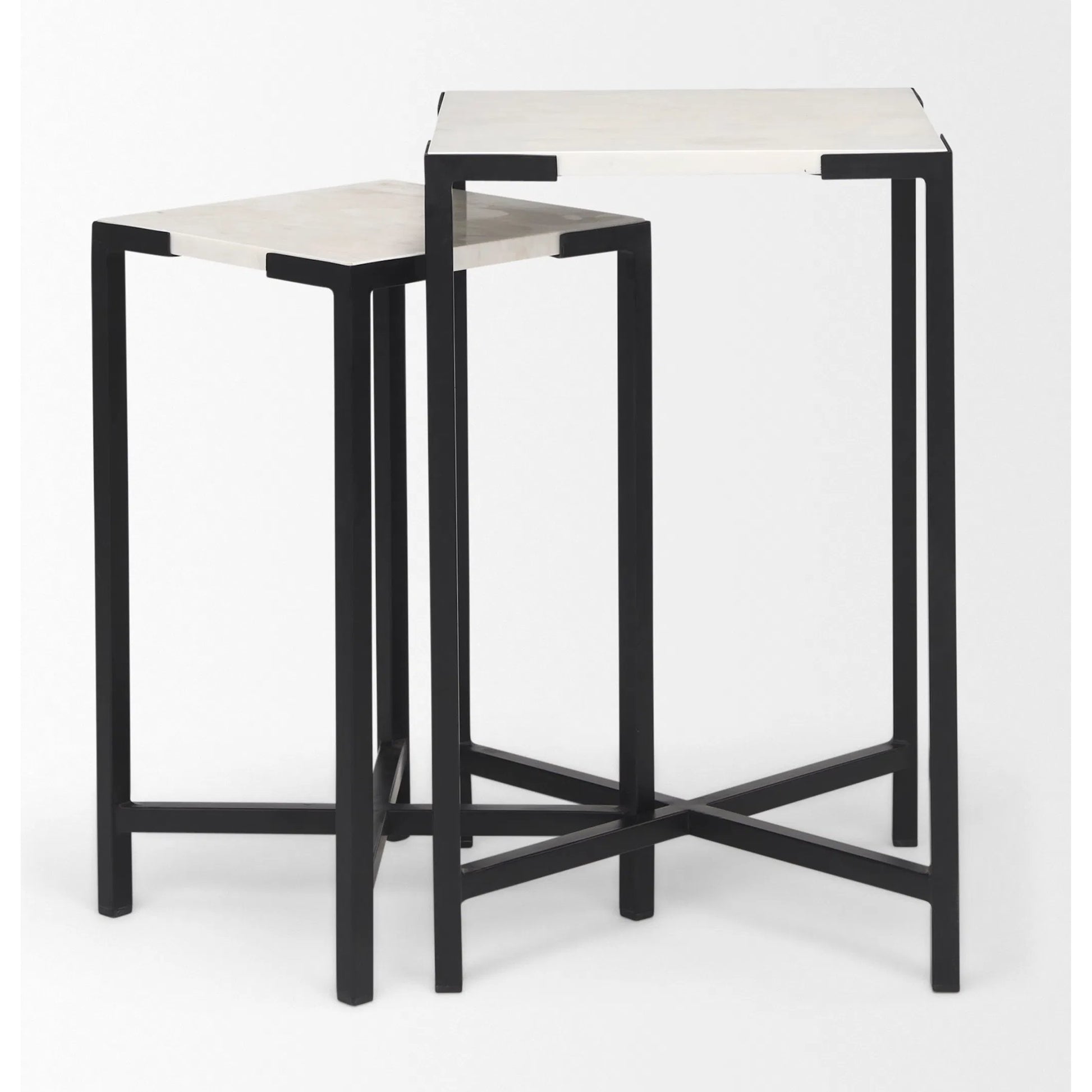 Lucas Accent Table by Mercana in white, matte black. Made from marble, iron in a modern style.