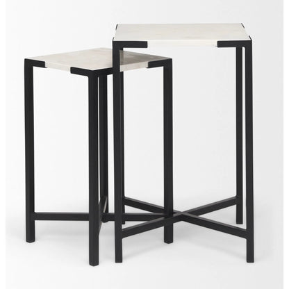 Lucas Accent Table by Mercana in white, matte black. Made from marble, iron in a modern style.