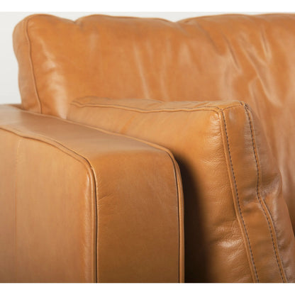 Elton Sofa by Mercana in tan. Made from genuine leather in a traditional style.