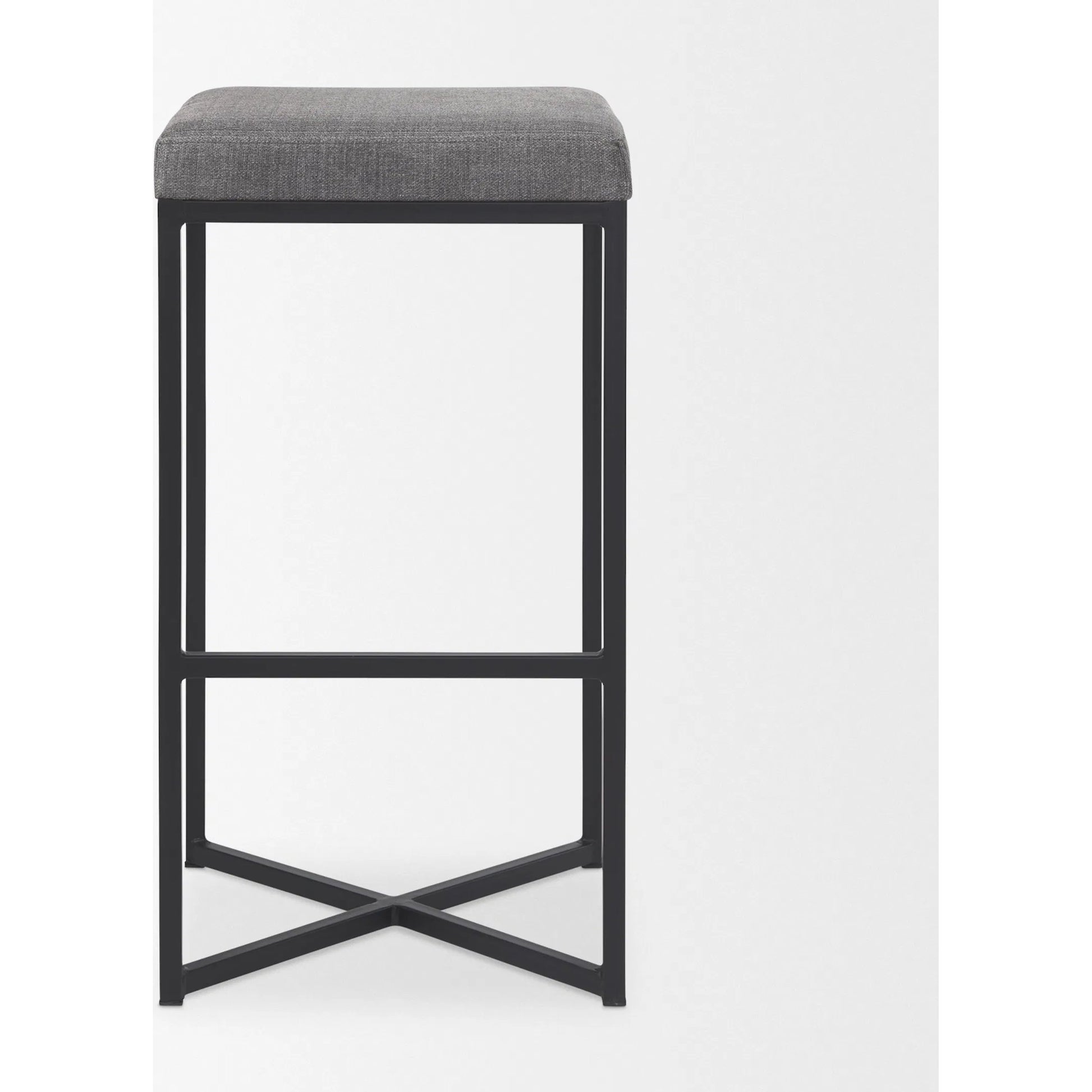 Frodo Bar Stool by Mercana in gray. Made from fabric in a unique style.