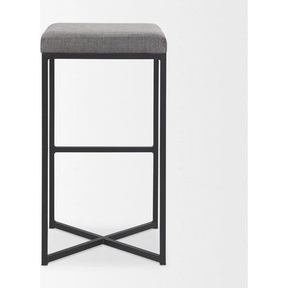 Frodo Bar Stool by Mercana in gray. Made from fabric in a unique style.