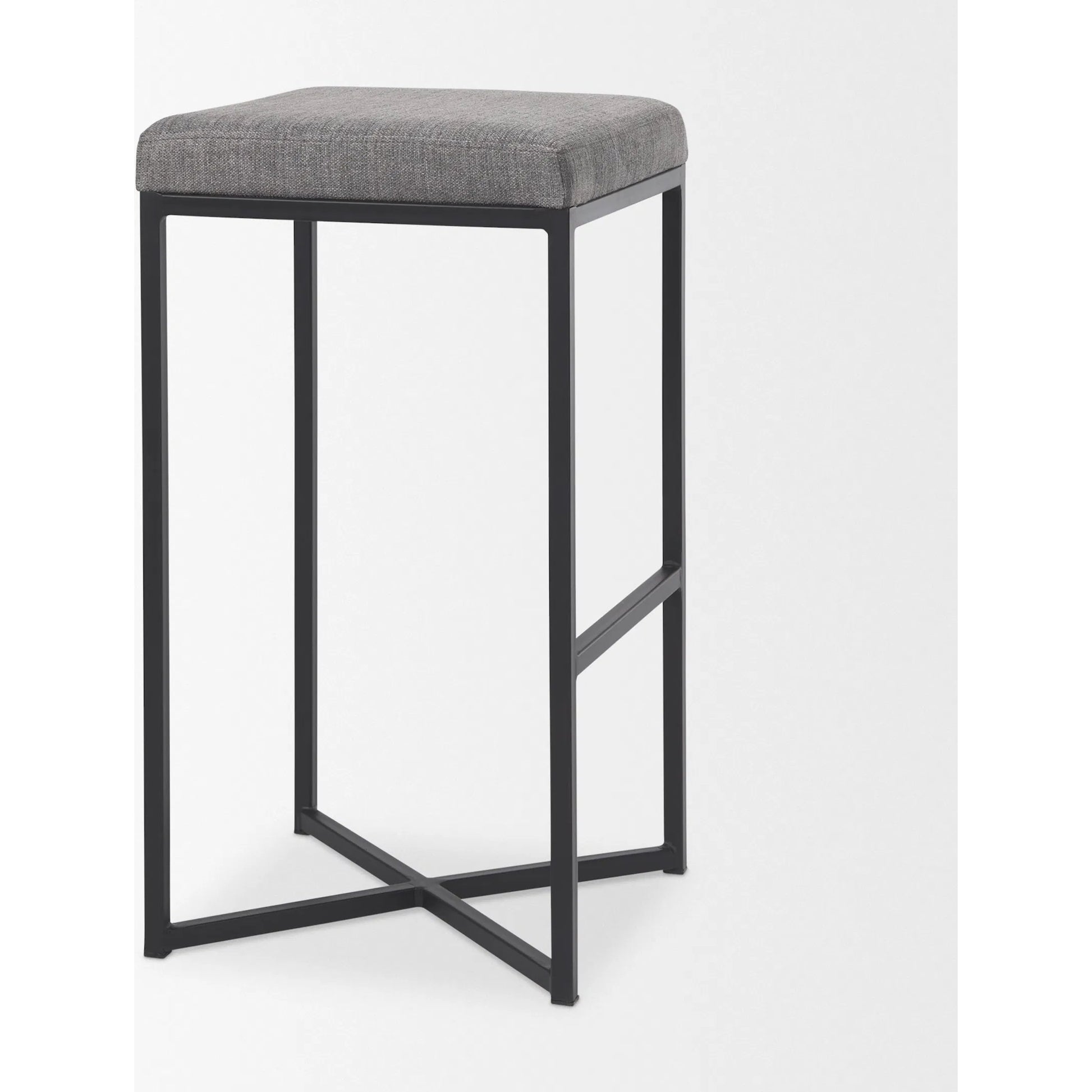 Frodo Bar Stool by Mercana in gray. Made from fabric in a unique style.
