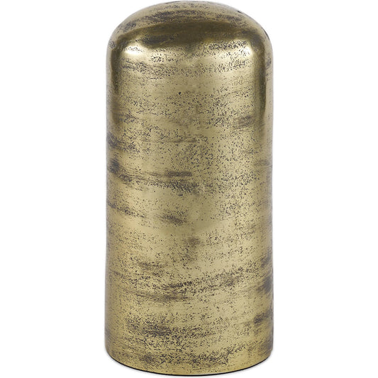 Quonset Ornament by Mercana in antiqued brass. Made from metal in a unique style.