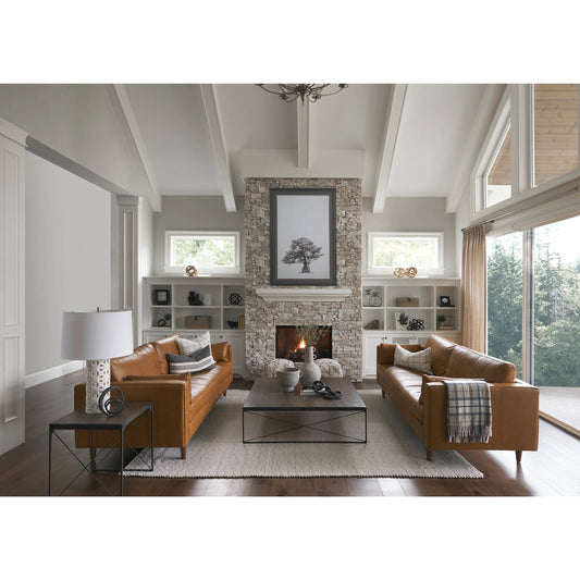 Elton Sofa by Mercana in tan. Made from genuine leather in a traditional style.