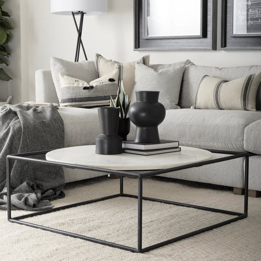 Austen Coffee Table by Mercana in black, white. Made from metal, marble in a unique style.
