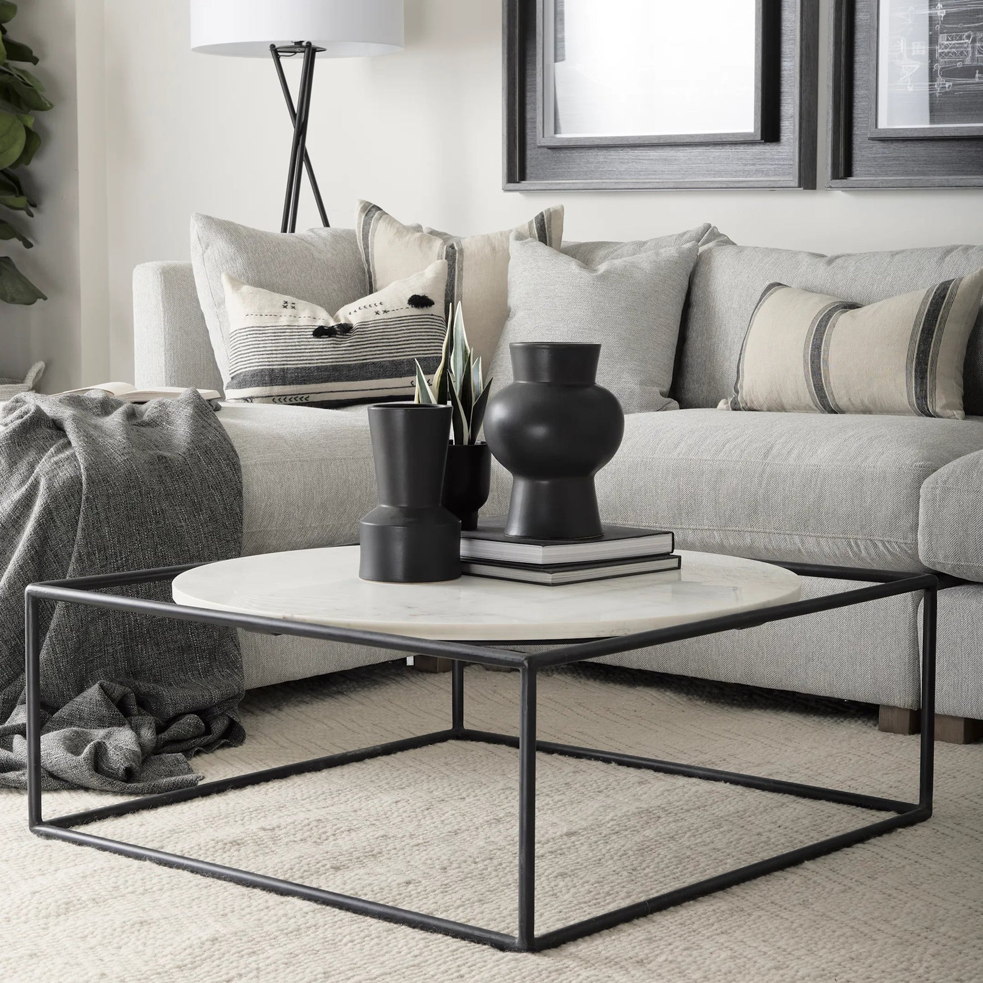 Austen Coffee Table by Mercana in black, white. Made from metal, marble in a modern style.