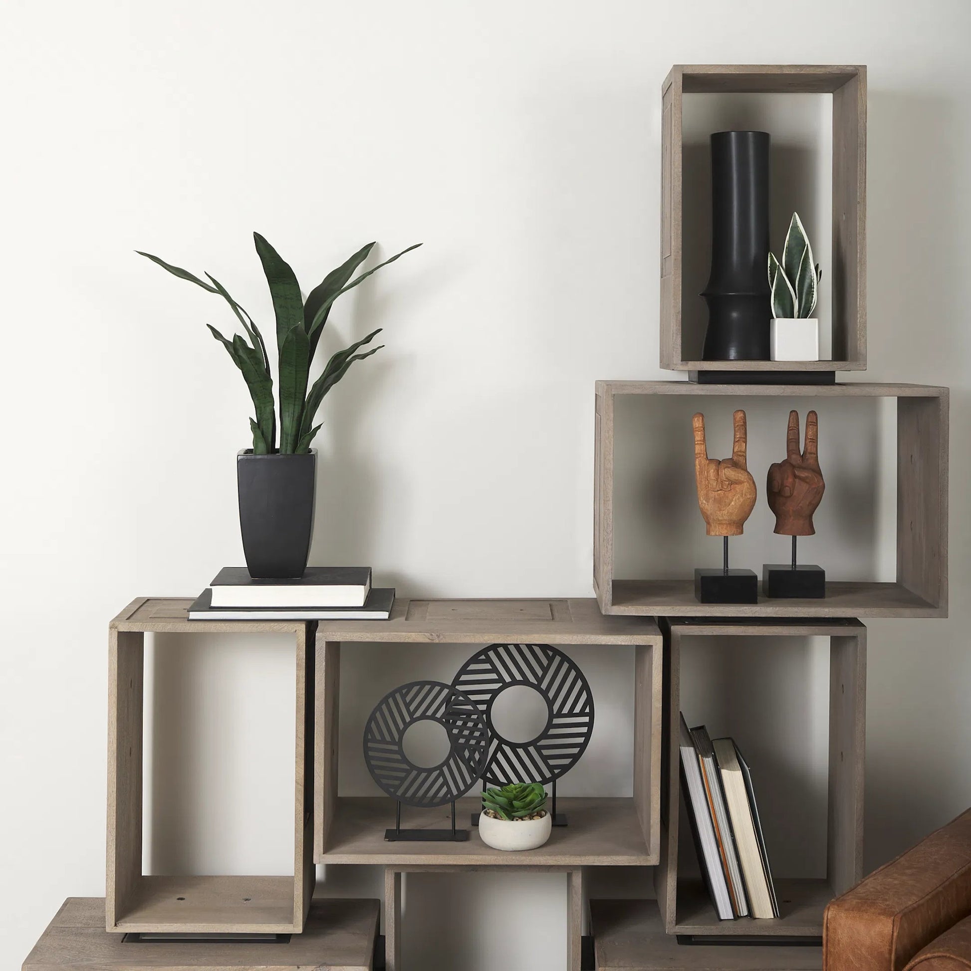 Simul Shelving Unit by Mercana in light brown. Made from wood in a unique style.