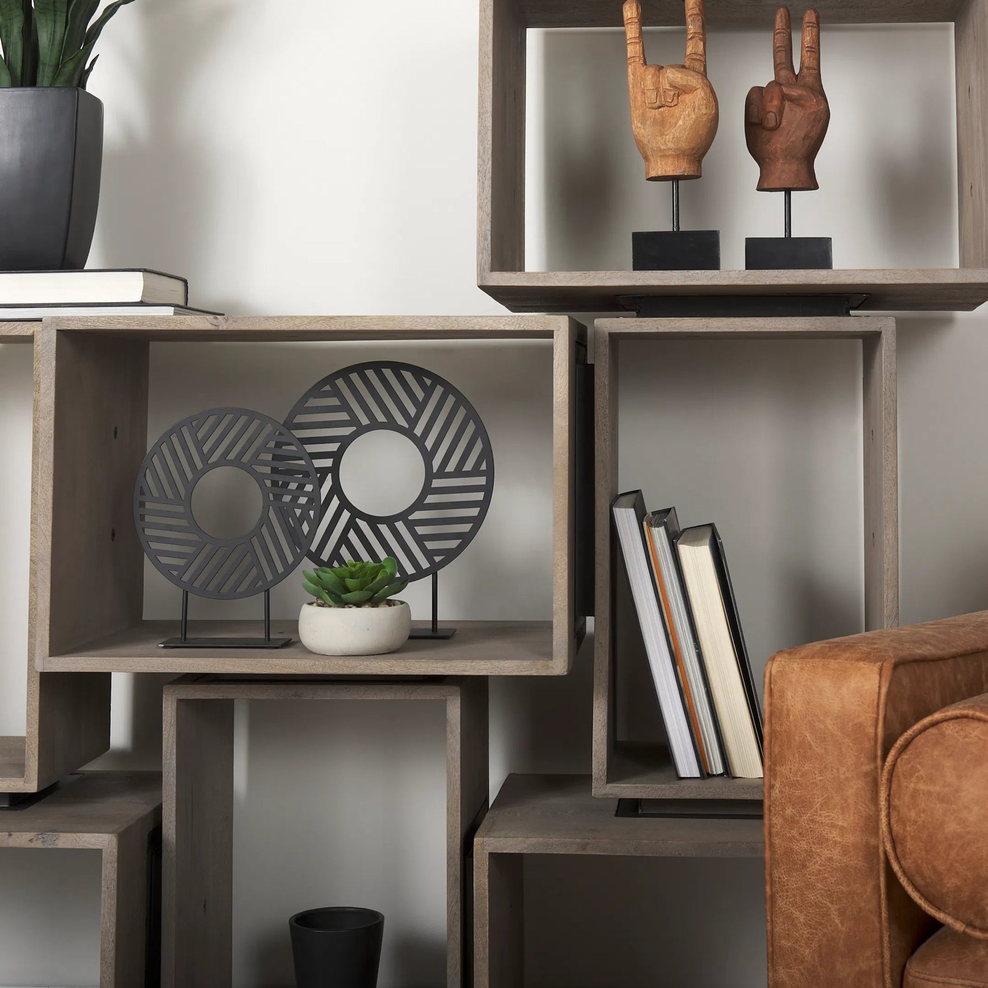 Simul Shelving Unit by Mercana in light brown. Made from wood in a unique style.