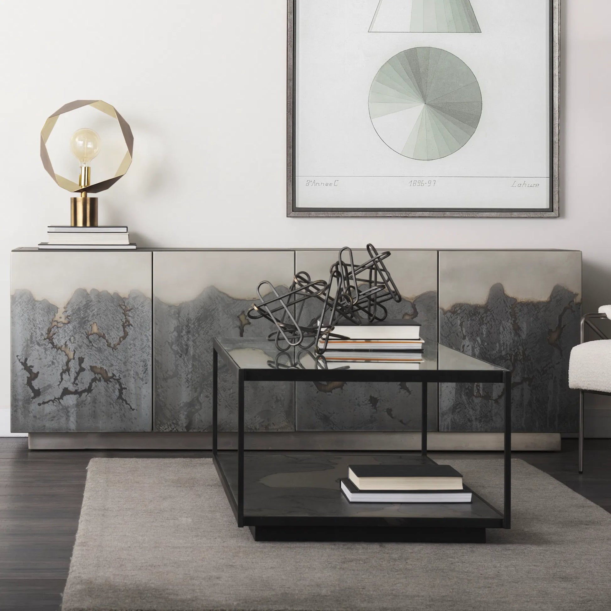 Roxdale Sideboard by Mercana in black, gray. Made from iron in a unique style.