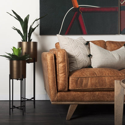 Brooks Leather Sofa by Mercana in cognac. Made from faux leather in a traditional style.