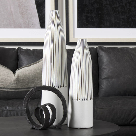 Kira I Pinstripe Vase by Mercana in white. Made from unique in a eclectic & global style.