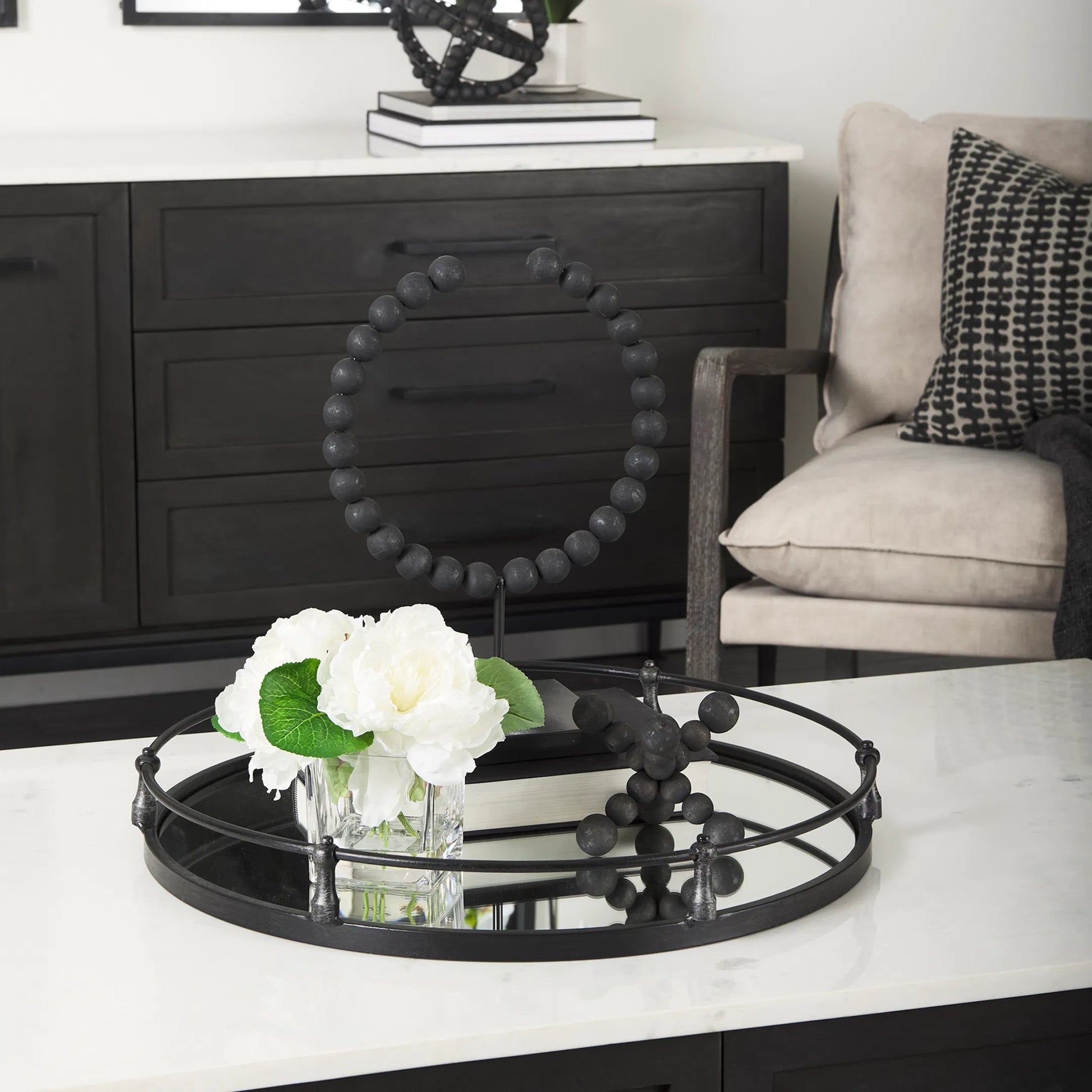 Tulane I Beaded Broken Sphere Decorative Object by Mercana in black. Made from unique in a transitional style.