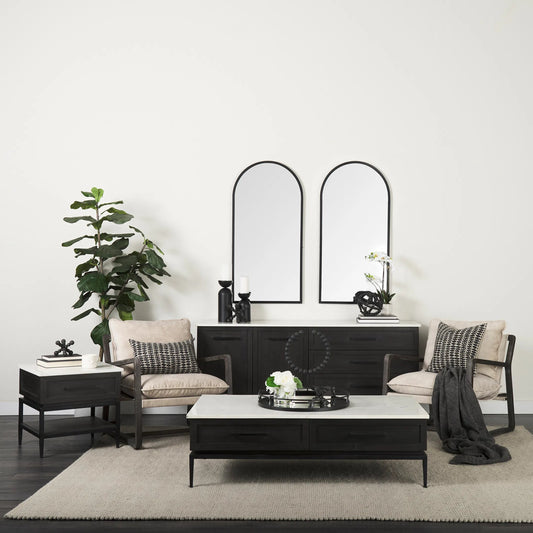 Divina End/Side Table by Mercana in dark brown. Made from metal, wood, marble in a unique style.