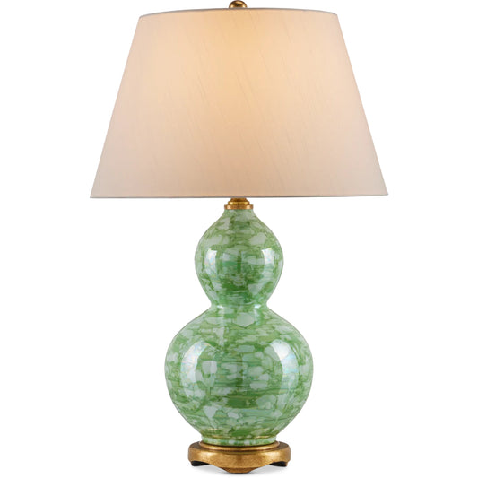Eau de Nil Table Lamp by Currey and Company in green, textured antique gold leaf. Made from porcelain, engineered wood, metal in a unique style.