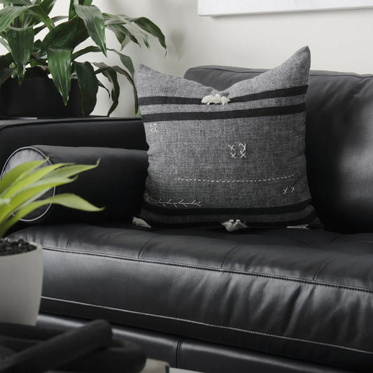 Sibyl Striped Square Pillow Cover by Mercana in black. Made from fabric in a transitional style.