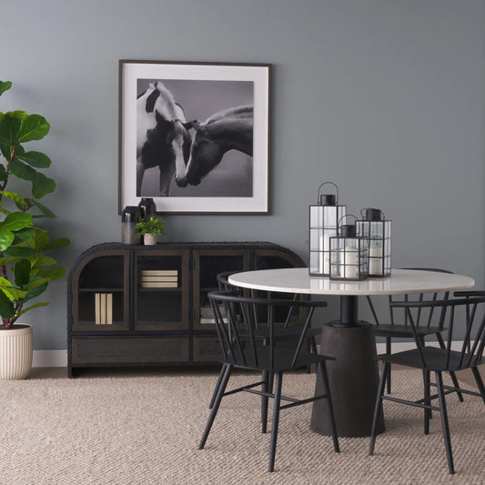 Gamfield Glass Lantern by Mercana in black. Made from metal in a unique style.