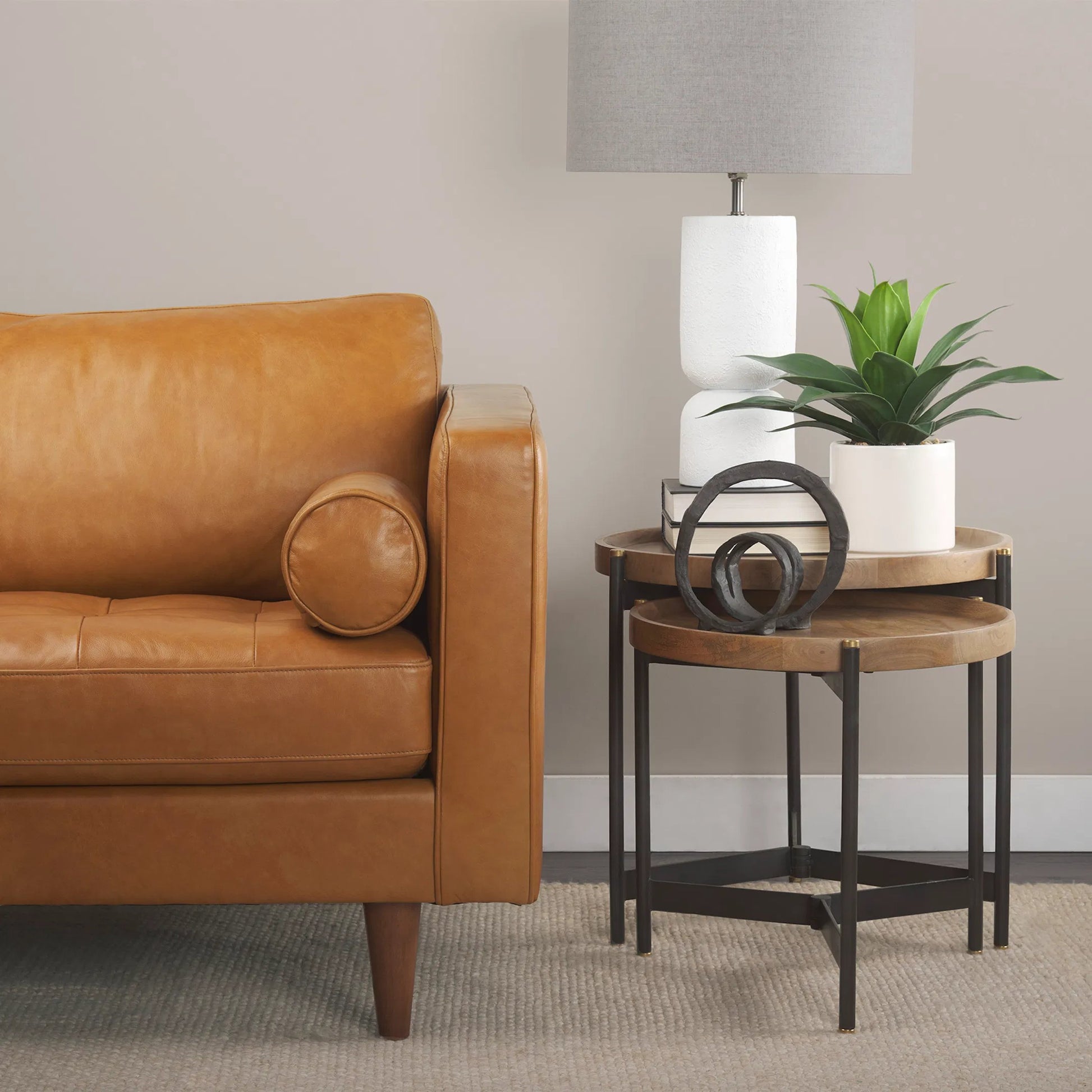 Svend Loveseat by Mercana in tan. Made from genuine leather in a unique style.