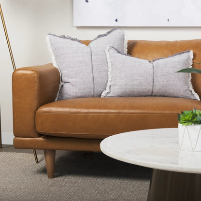 Thais Fringed Lumbar Pillow Cover by Mercana in blue. Made from linen in a transitional style.