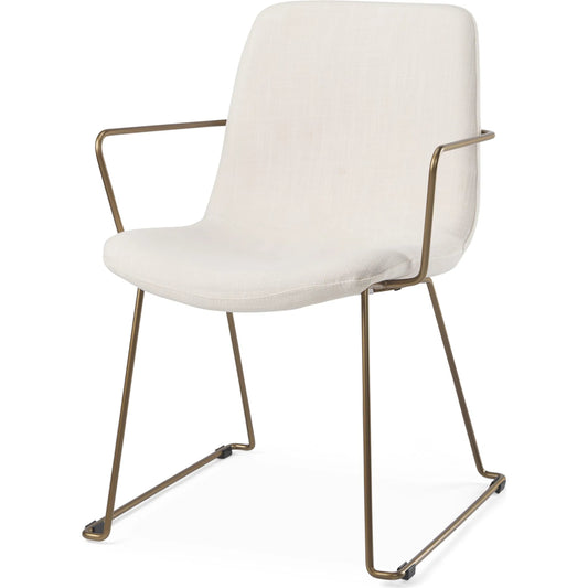 Sawyer Dining Armchair by Mercana in cream. Made from metal in a unique style.