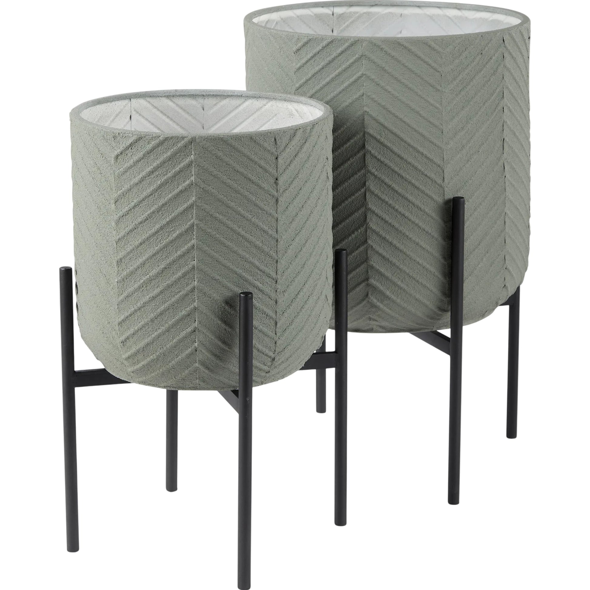 Mabel Plant Stands by Mercana in gray-green. Made from metal in a modern style.