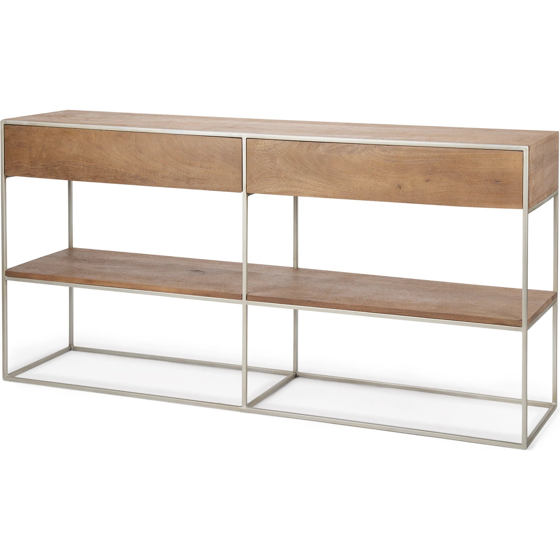Morris Console Table by Mercana in brown wood, silver metal. Made from wood, metal in a modern style.