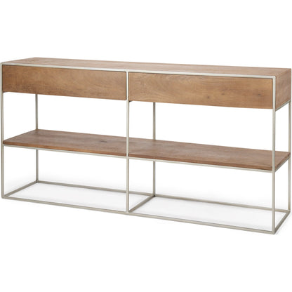 Morris Console Table by Mercana in brown wood, silver metal. Made from wood, metal in a modern style.