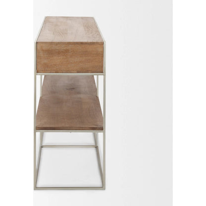 Morris Console Table by Mercana in brown wood, silver metal. Made from wood, metal in a modern style.