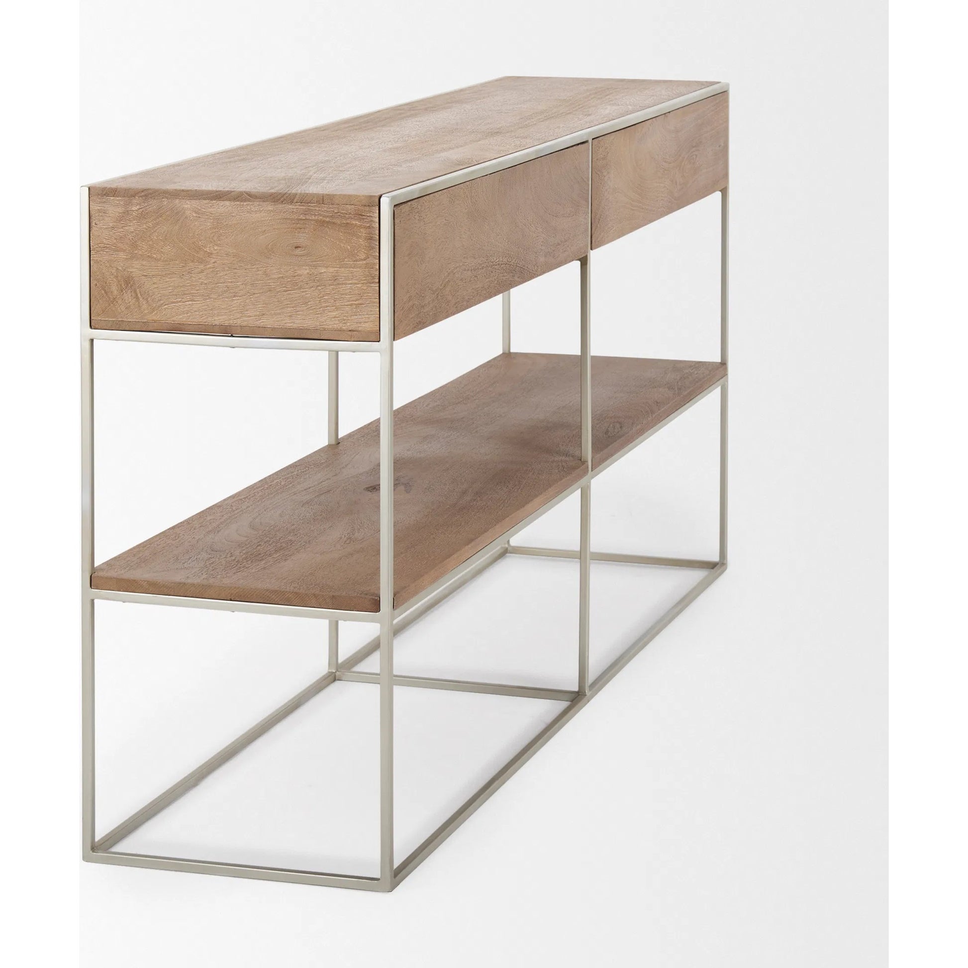 Morris Console Table by Mercana in brown wood, silver metal. Made from wood, metal in a modern style.