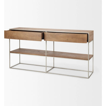Morris Console Table by Mercana in brown wood, silver metal. Made from wood, metal in a modern style.