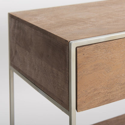 Morris Console Table by Mercana in brown wood, silver metal. Made from wood, metal in a modern style.