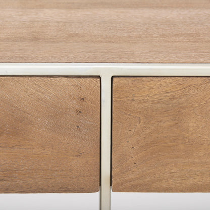 Morris Console Table by Mercana in brown wood, silver metal. Made from wood, metal in a modern style.