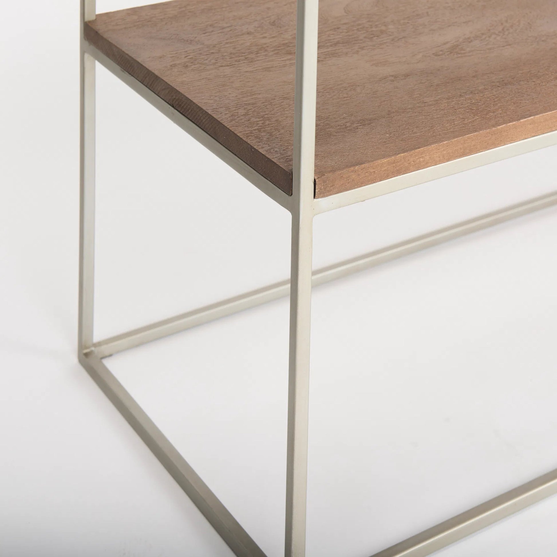 Morris Console Table by Mercana in brown wood, silver metal. Made from wood, metal in a modern style.