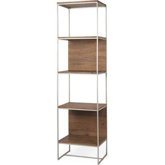 Morris 4-TIER Shelving Unit by Mercana in natural, medium brown. Made from wood in a modern style.