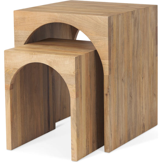 Chloe Nesting Tables by Mercana in brown. Made from solid wood in a unique style.